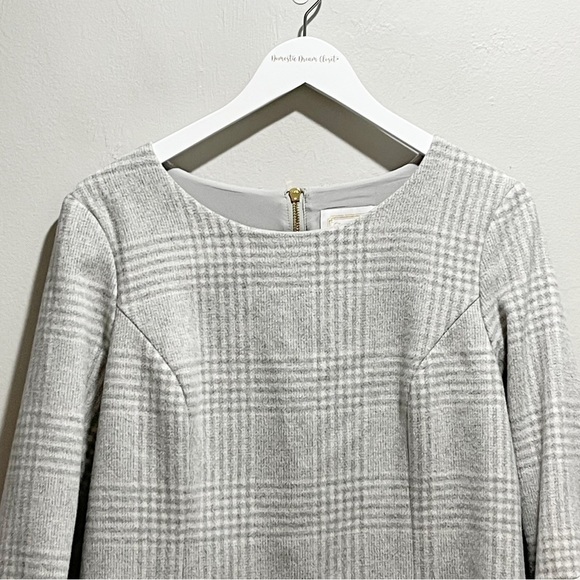 SAIL TO SABLE Women’s Gray Ivory Plaid Bell Sleeve Wool Blend Dress Lined Sz 14 - Picture 3 of 8